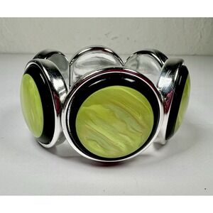 Chunky Green Swirl Stretch Bracelet Silver Tone Statement Bangle Retro Y2K